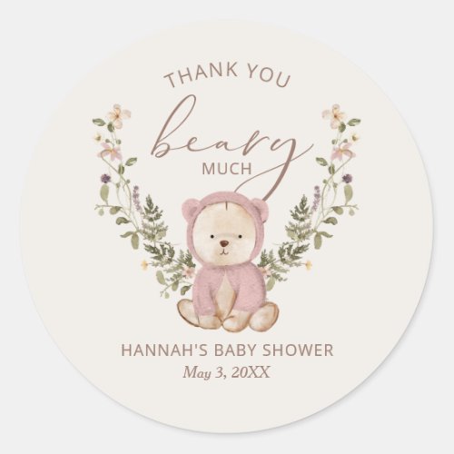 Pink Teddy Bear Baby Shower Favor Classic Round Sticker