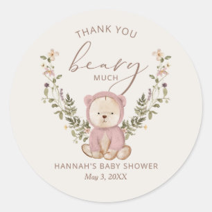 Pink Teddy Bear Baby Shower Favor Classic Round Sticker