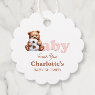 Pink Teddy Bear Baby Shower Favor Tags