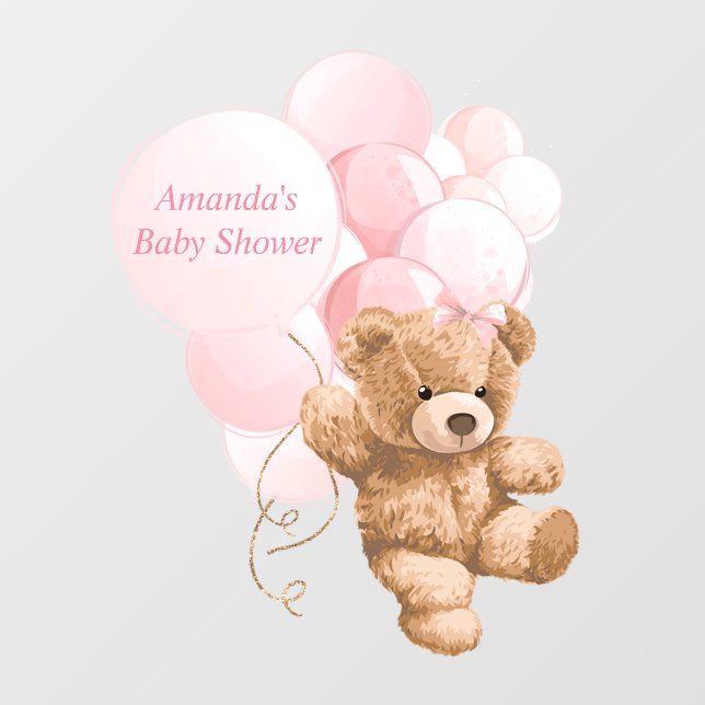 Pink Teddy Bear Baby Shower Floor Decals (Front)