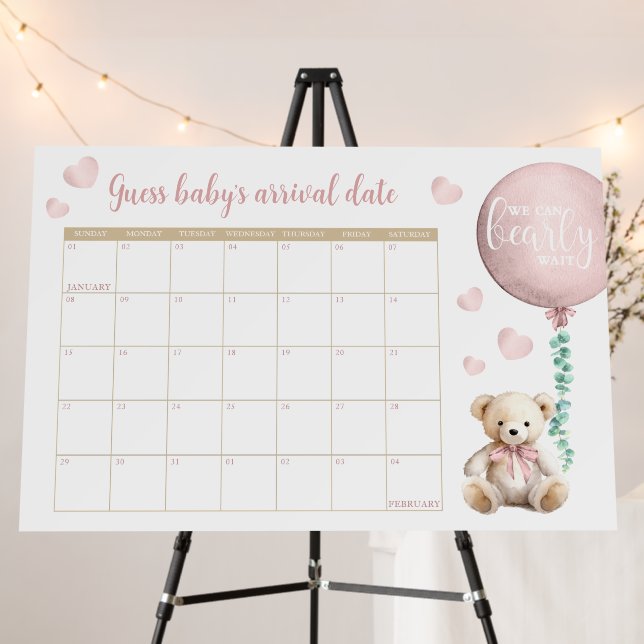 Pink Teddy Bear Baby Shower Game Poster (In Situ (Stand))
