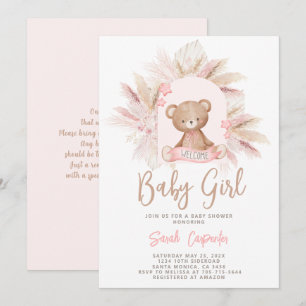 Pink Teddy Bear Baby Shower Girl Invitation
