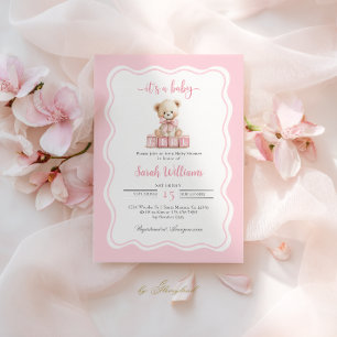 Pink Teddy Bear Baby Shower Girl Invitation