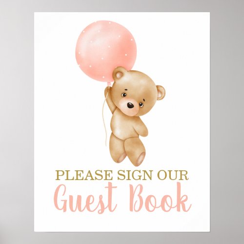 Pink Teddy Bear Baby Shower Girl Sign Guest Book