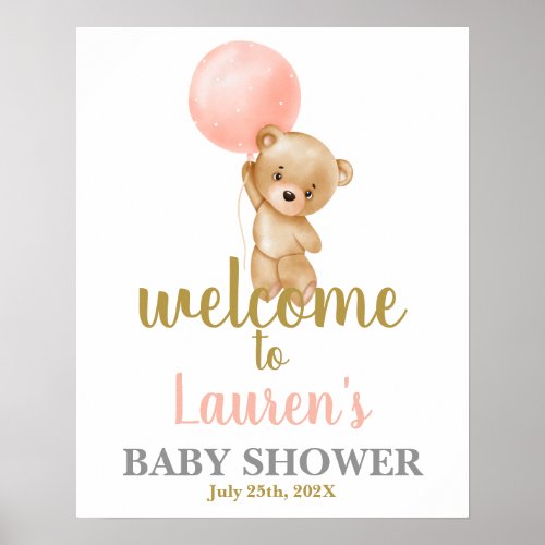 Pink Teddy Bear Baby Shower Girl Welcome sign
