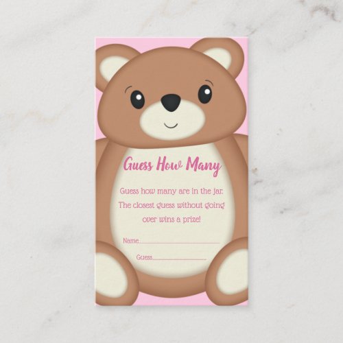 Pink Teddy Bear Baby Shower Guessing Game Enclosure Card