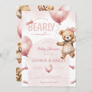 Pink Teddy Bear Baby Shower Invitation
