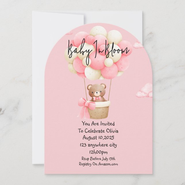pink teddy bear baby shower invitation (Front)