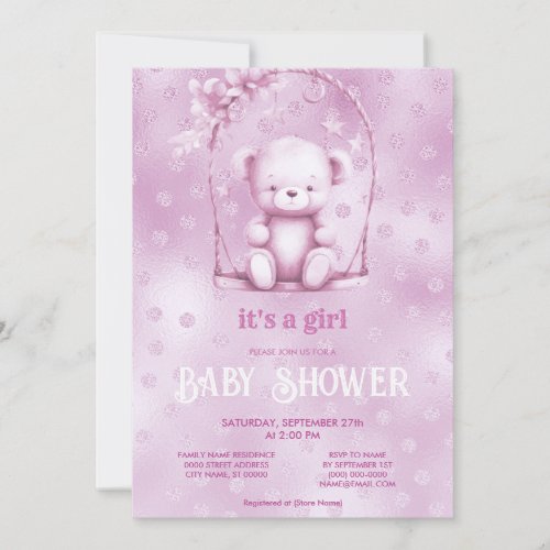 Pink Teddy Bear Baby Shower Invitation