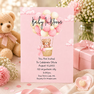 pink teddy bear baby shower invitation