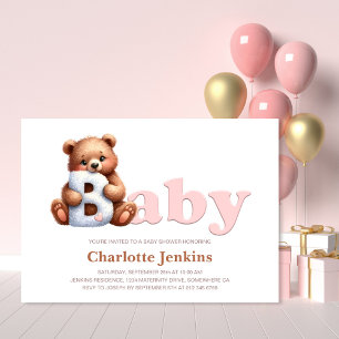 Pink Teddy Bear Baby Shower Invitation