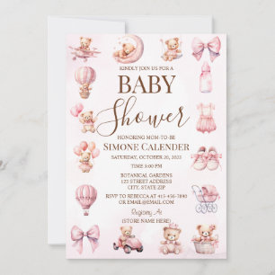 Pink Teddy Bear Baby Shower Invitation