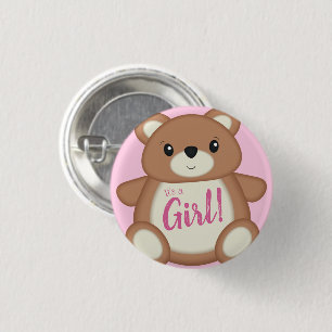Pink Teddy Bear Baby Shower-It's a Girl Button