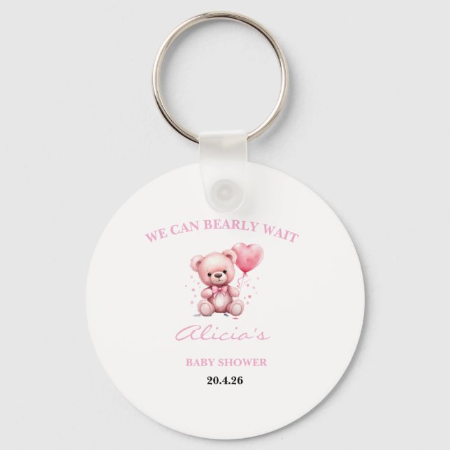 Pink Teddy Bear Baby Shower Keychain (Front)