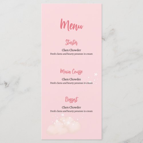 Pink Teddy Bear Baby Shower Menu Card