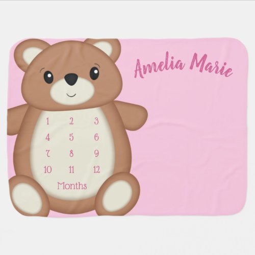 Pink Teddy Bear Baby Shower Milestone Baby Blanket