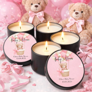 pink teddy bear baby shower mini candle favors
