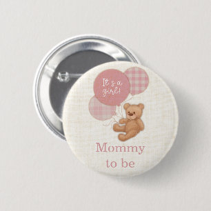 Pink Teddy Bear Baby Shower Mom To Be Button