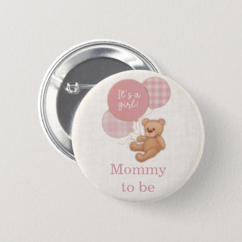 Pink Teddy Bear Baby Shower Mom To Be Button