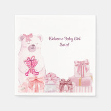 Pink Teddy Bear Baby Shower Napkin