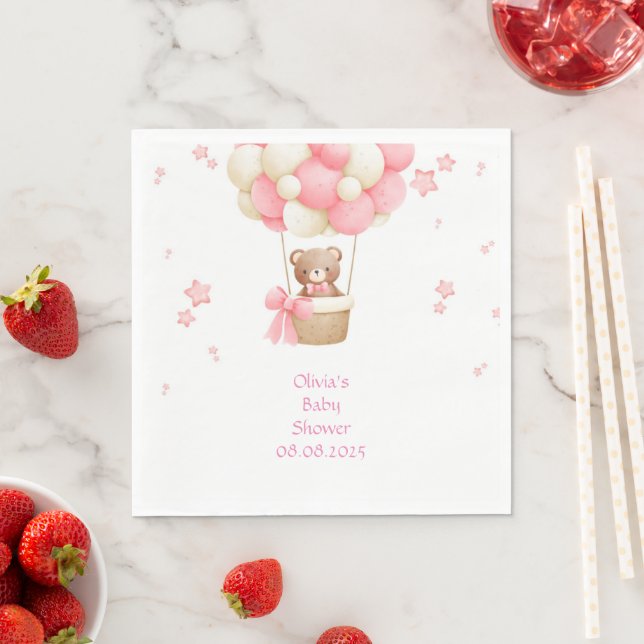 PINK TEDDY BEAR BABY SHOWER  NAPKINS (Insitu)