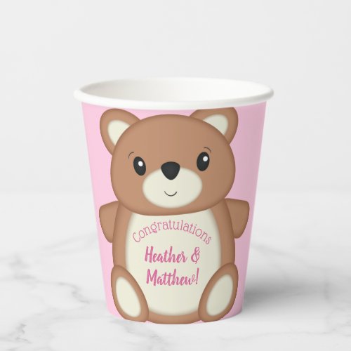 Pink Teddy Bear Baby Shower Paper Cups