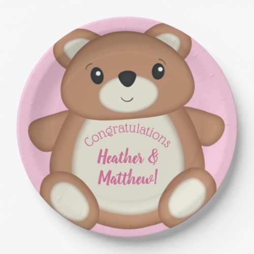 Pink Teddy Bear Baby Shower Paper Plates