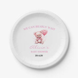 Pink Teddy Bear Baby Shower Paper Plates