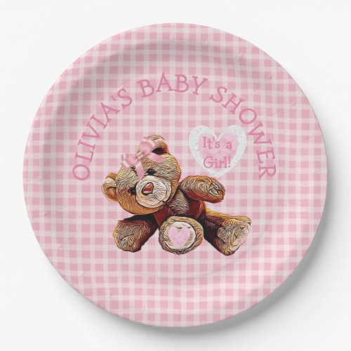 Pink Teddy Bear Baby Shower Paper Plates