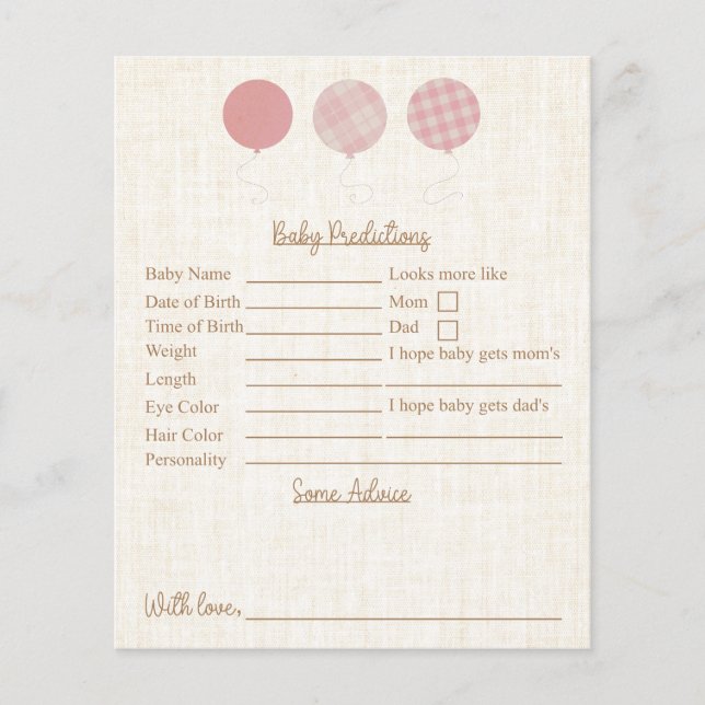 Pink Teddy Bear Baby Shower Predictions And Advice (Front)