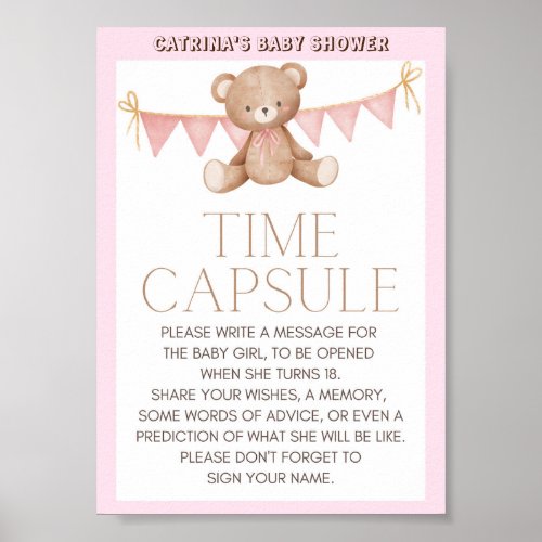 Pink Teddy Bear Baby Shower Sign