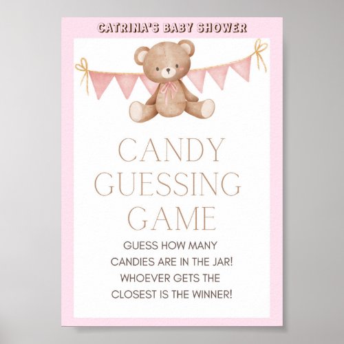 Pink Teddy Bear Baby Shower Sign