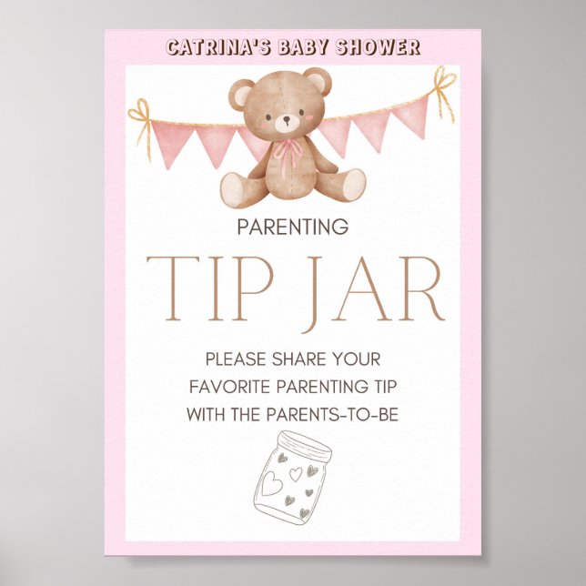 Pink Teddy Bear Baby Shower Sign (Front)