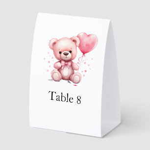 Pink Teddy Bear Baby Shower Table Number Paper Table Tent