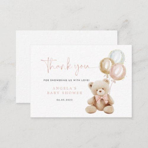Pink Teddy Bear Baby Shower Thank You Card