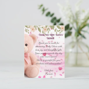 Pink Teddy Bear Baby Shower Thank You Card. Card