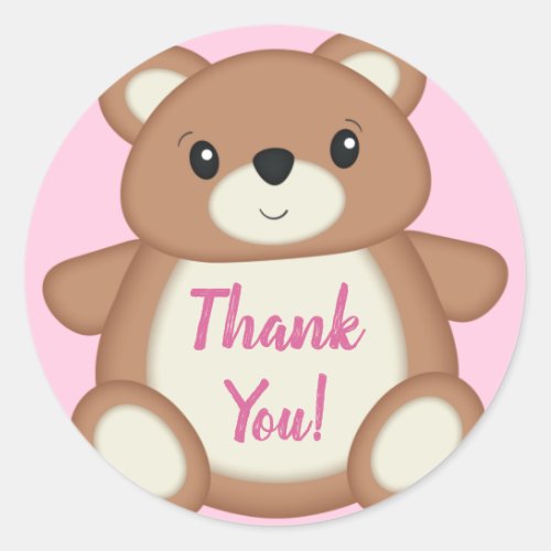 Pink Teddy Bear Baby Shower Thank You Classic Round Sticker