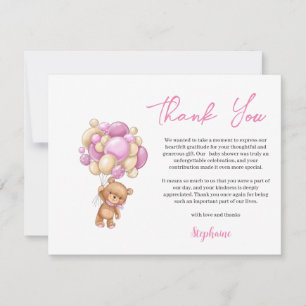 Pink Teddy Bear  Baby shower thank you Holiday Card