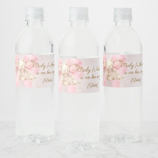 Pink Teddy Bear Baby Shower Water Bottle Label