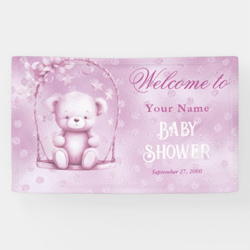 Pink Teddy Bear Baby Shower Welcome Banner