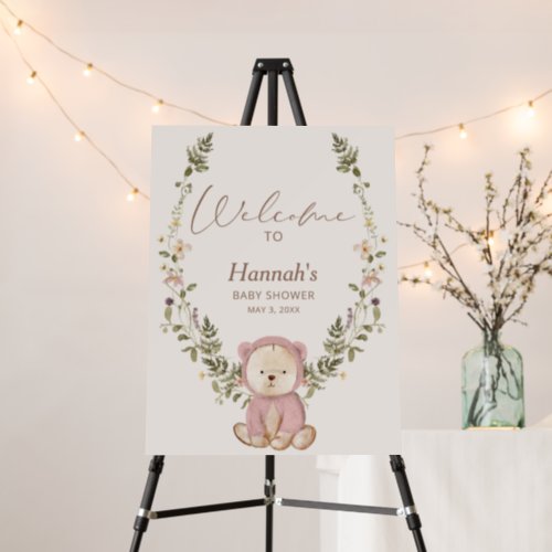 Pink Teddy Bear Baby Shower Welcome Foam Board