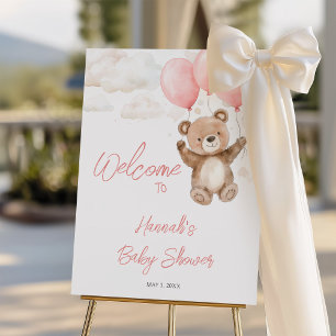 Pink Teddy Bear Baby Shower Welcome Sign