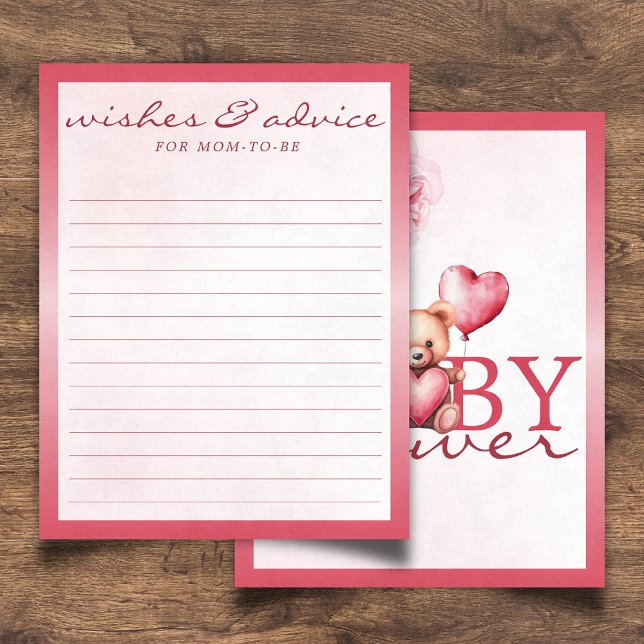 Pink Teddy Bear Baby Shower Wishes & Advice  Enclosure Card (Creator Uploaded)