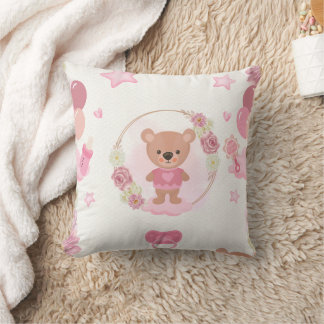 Pink Teddy Bear Baby Throw Pillow