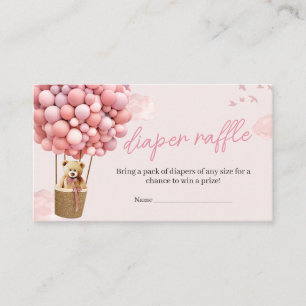 Pink Teddy Bear Balloon Baby Shower Diaper Raffle Enclosure Card