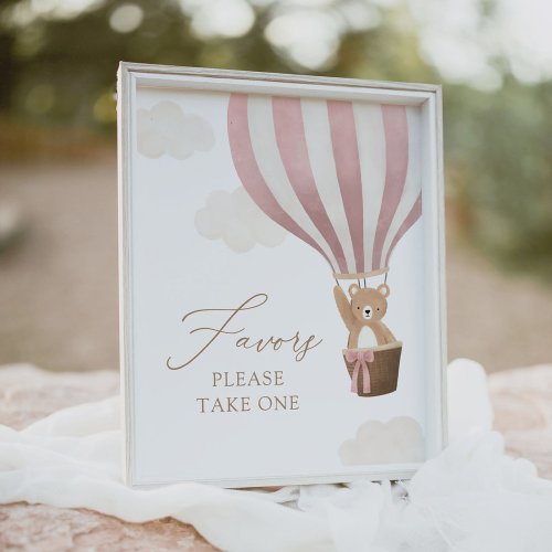Pink Teddy Bear Balloon Baby Shower Favors Sign