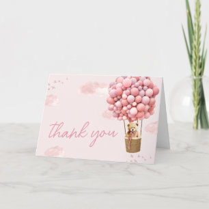 Pink Teddy Bear Balloon Baby Shower Letterpress Thank You Card