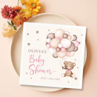 Pink Teddy Bear Balloon Baby Shower Napkins