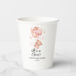 Pink Teddy Bear Balloon Baby Shower Paper Cups