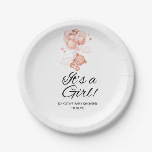 Pink Teddy Bear Balloon Baby Shower Paper Plates